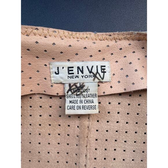 J'ENVIE New York Tan Perforated Leather Open Tied Jacket Sz L Avant Garde - Picture 7 of 9